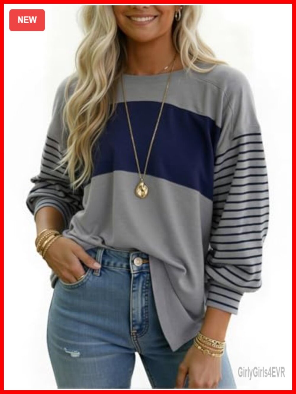 Oversized Striped Long Sleeve Tunic Top - Womens Color Block Pullover